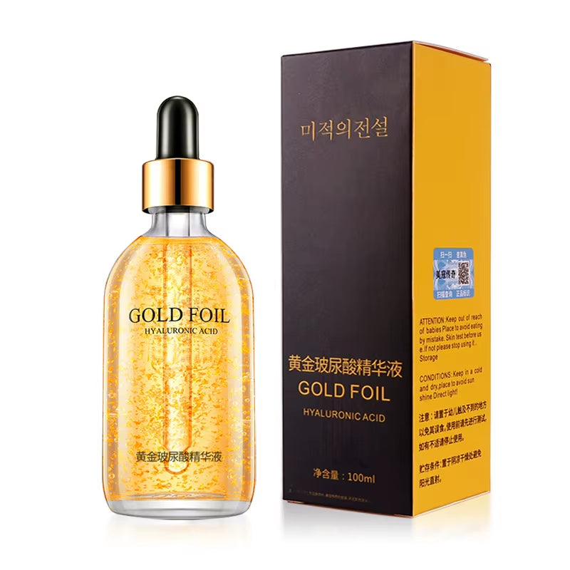 AuraLab 100ml 24K gold hyaluronic acid face serum with niacinamide, collagen, and whitening for anti-aging and skin lifting.