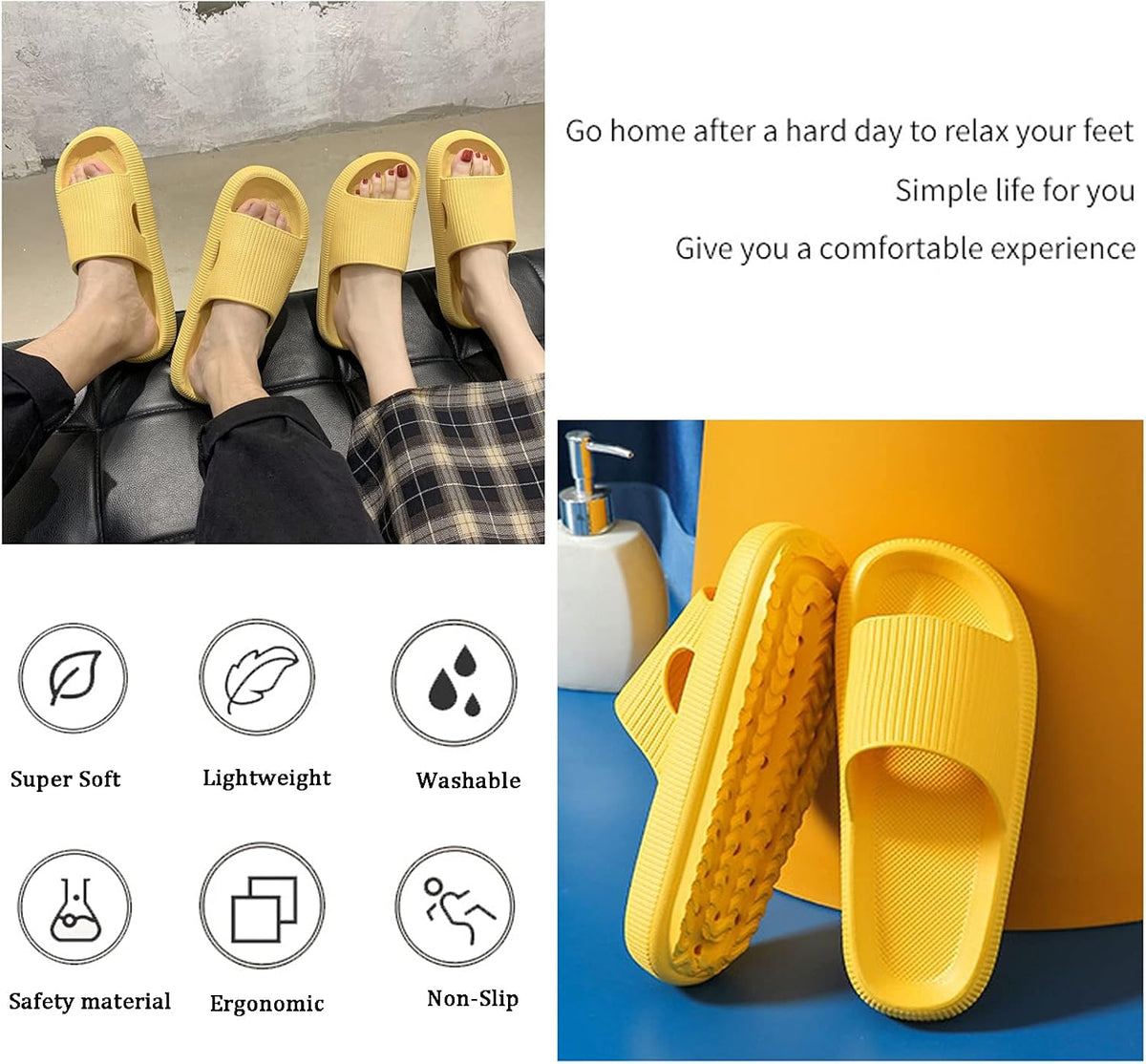 AuraLab cloud slippers for women and men with thick soles, non-slip shower slippers, super soft, comfy indoor and outdoor house slides