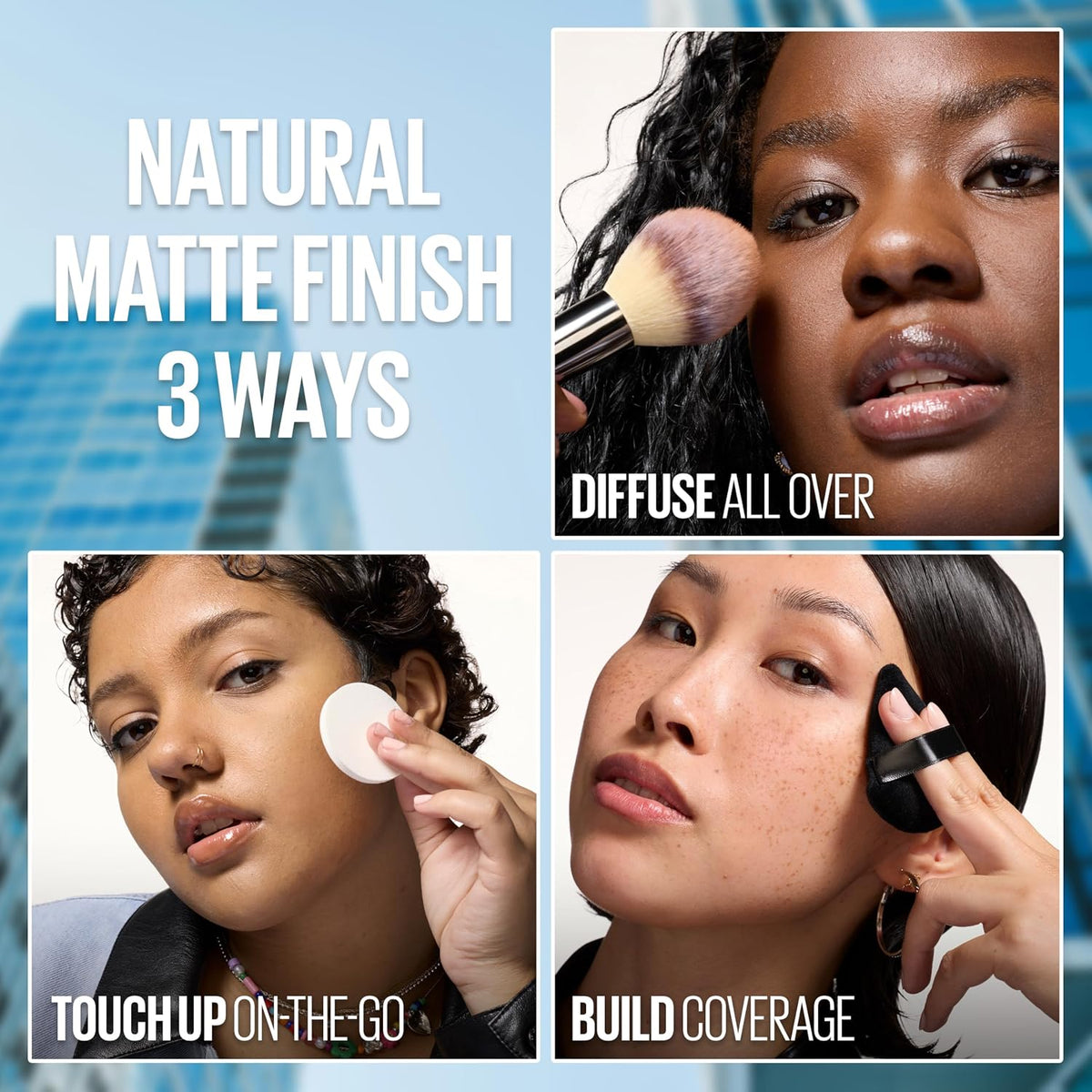 AuraLab Maybelline Fit Me Matte Poreless Pressed Face Powder in Buff Beige, showing compact with pressed powder for makeup setting.