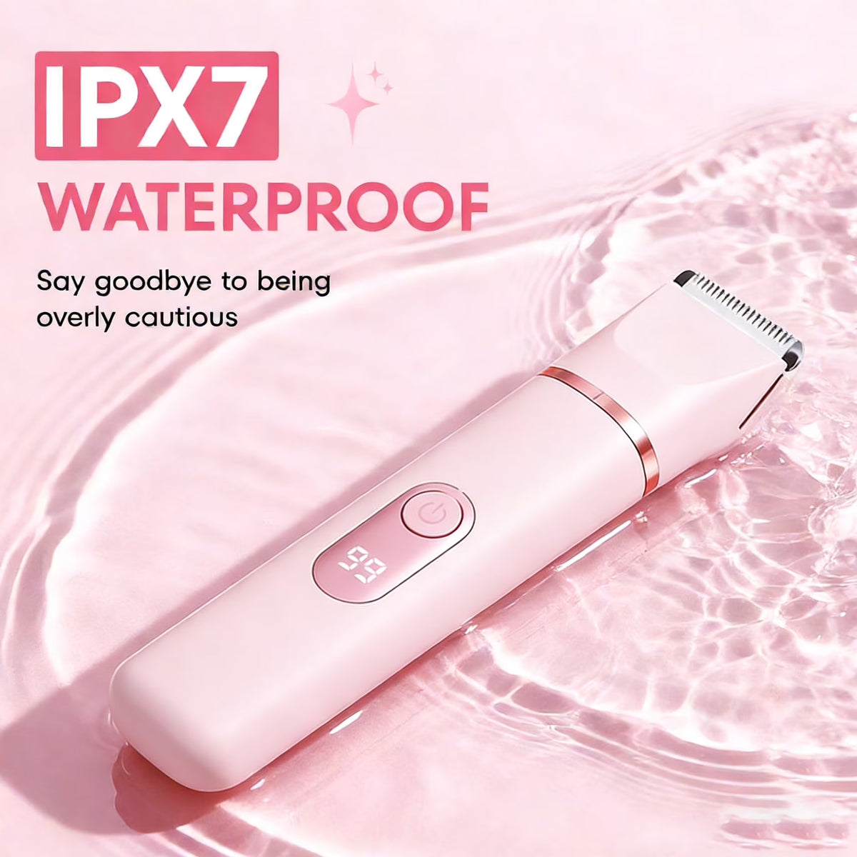 AuraLab 5-in-1 electric razor and bikini trimmer for women, cordless with LED display, pink, for face, legs, underarms, nose, and body.
