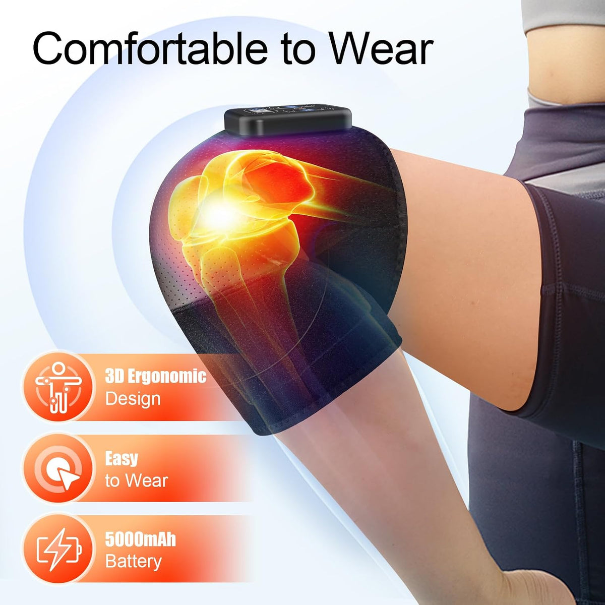 AuraLab cordless 2-in-1 knee and shoulder massager with heat, featuring a compact design and adjustable straps for comfort.