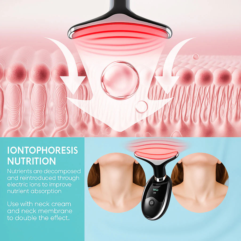 AuraLab Neck Face Lifting Massager with LED skin tightening device for anti-wrinkle and double chin reduction.