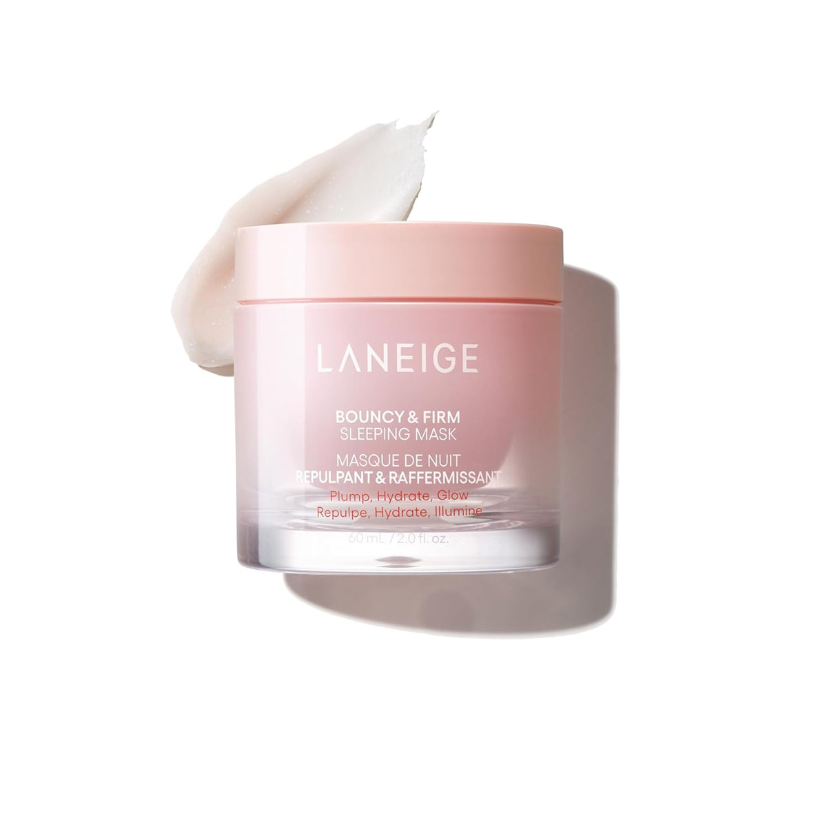AuraLab Laneige Bouncy & Firm Sleeping Mask in a jar, featuring peony and collagen for hydrating, plumping, and firming overnight skincare.