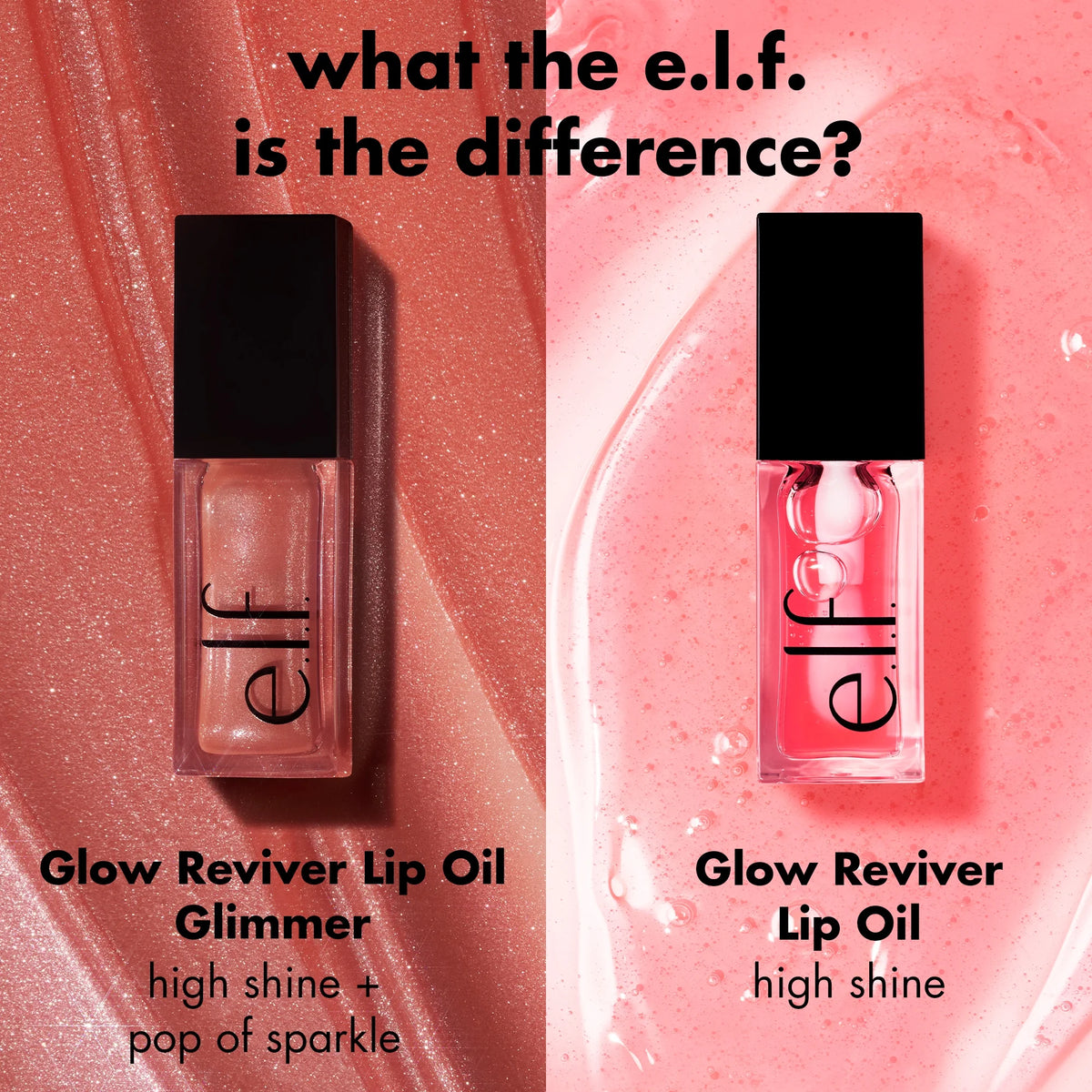 AuraLab E.L.F. Glow Reviver Lip Oil Glimmer in Candy Coded, 0.25 fl oz, showing the shimmering lip oil with a glossy finish.