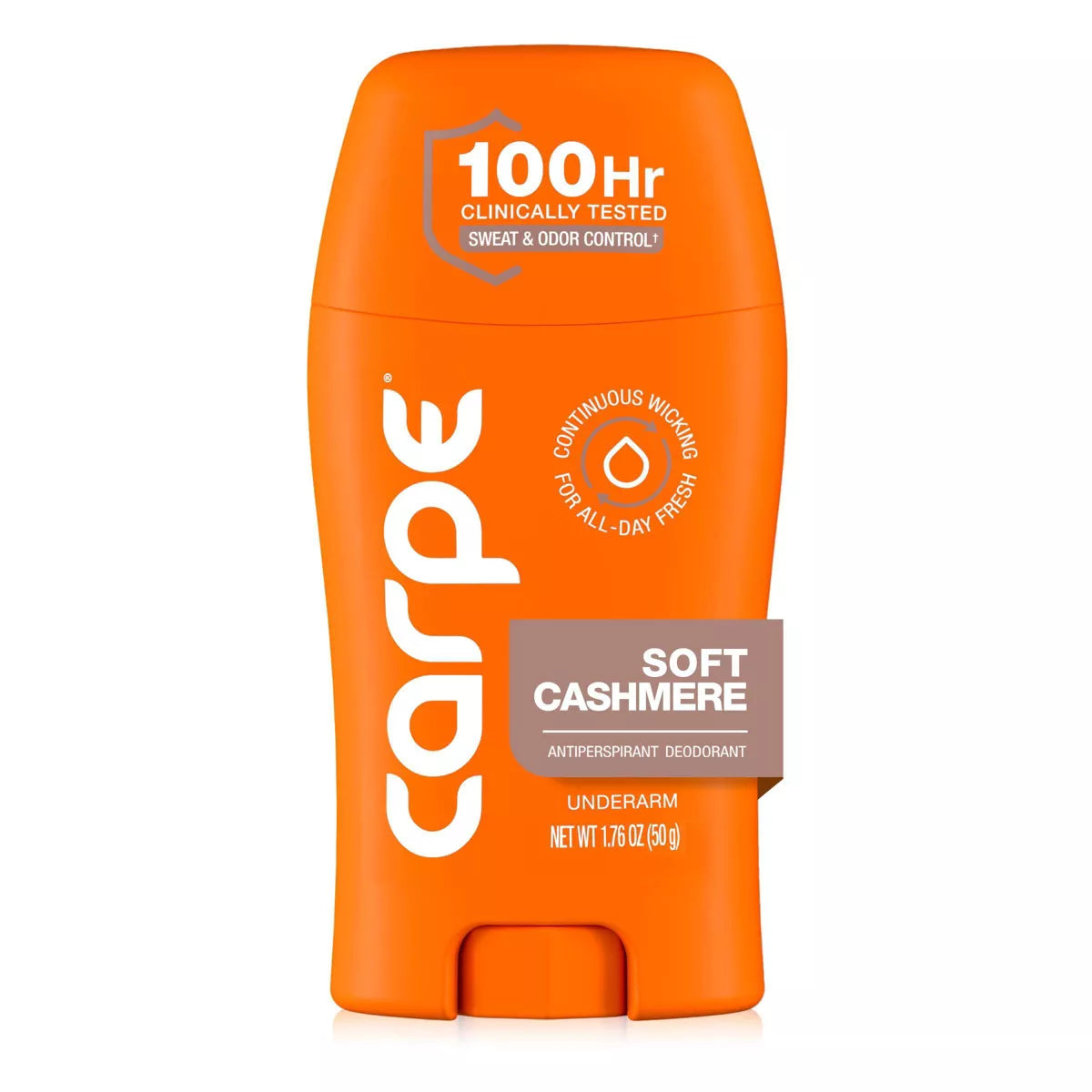 AuraLab Carpe Women’s 100HR sweat and odor control underarm antiperspirant deodorant, 1.76 oz, shown in its packaging.