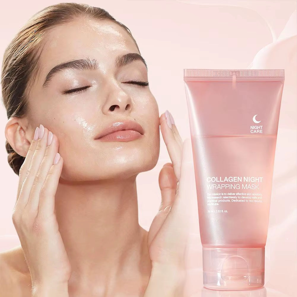 AuraLab hydrolyzed collagen overnight facial mask in a peel-off format, hydrating and firming for improved skin elasticity.