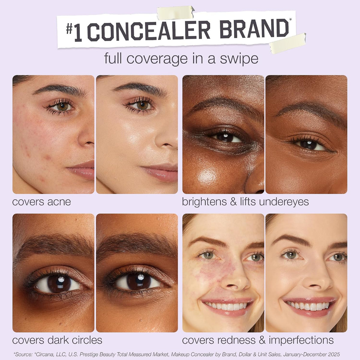 AuraLab Tarte Shape Tape Concealer tube with applicator, showcasing full-coverage, soft matte finish for brightening under-eye makeup.
