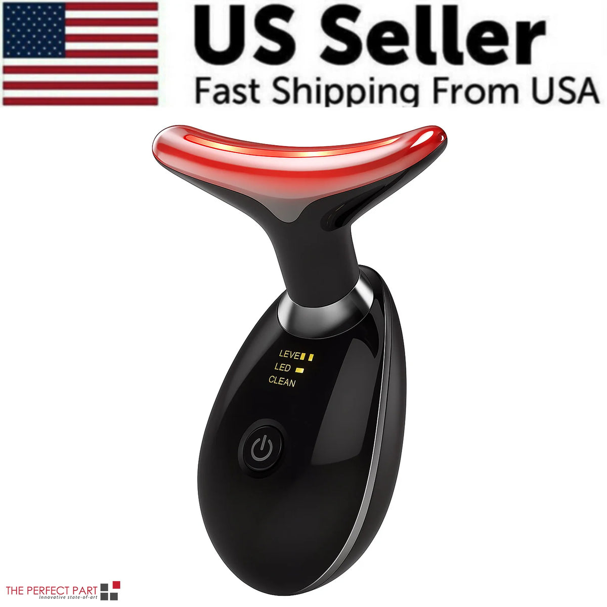 AuraLab neck face lifting massager with LED lights for skin tightening and anti-wrinkle treatment, designed to reduce double chin.