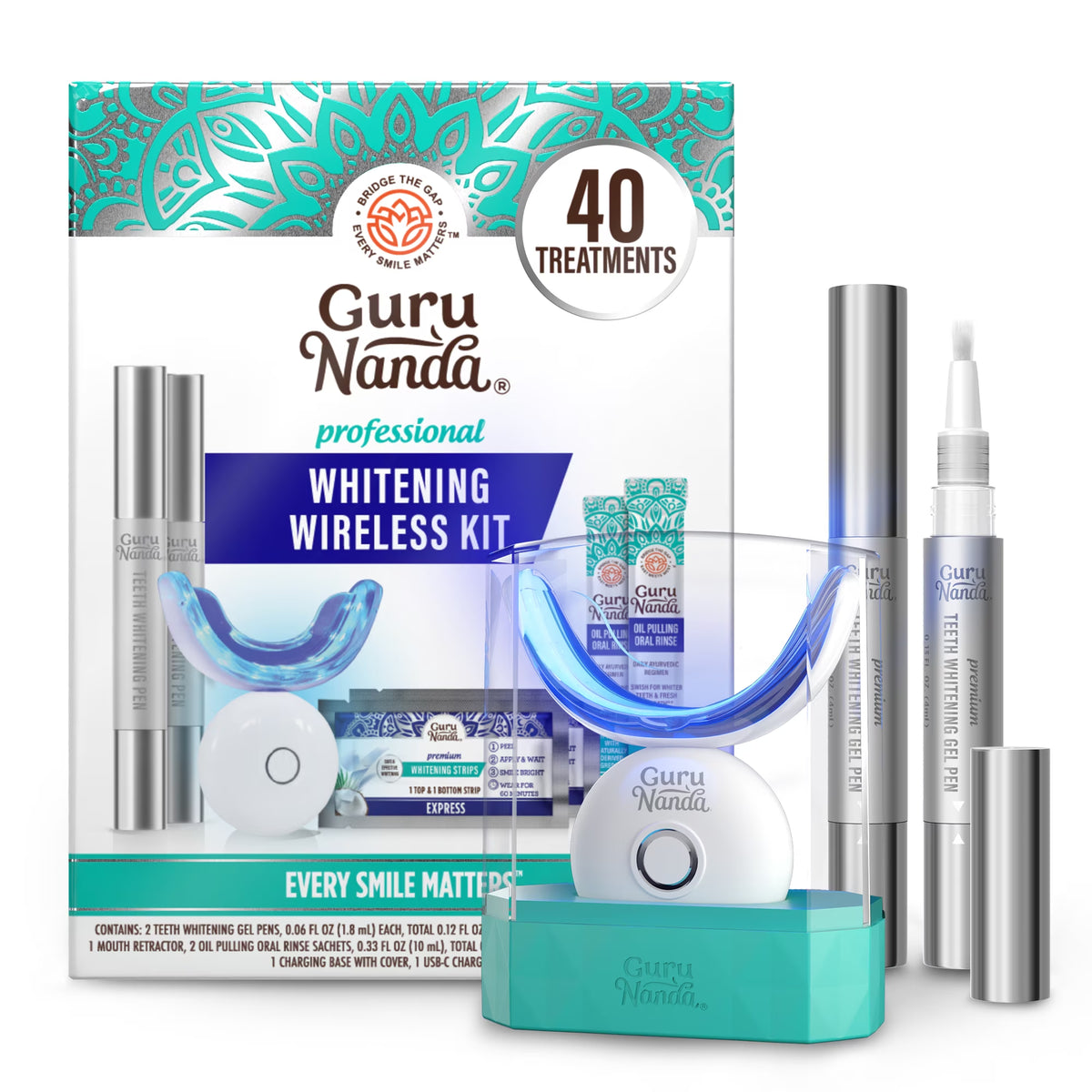 AuraLab Professional Teeth Whitening Wireless Kit with LED mouth tray and gel for at-home brightening.