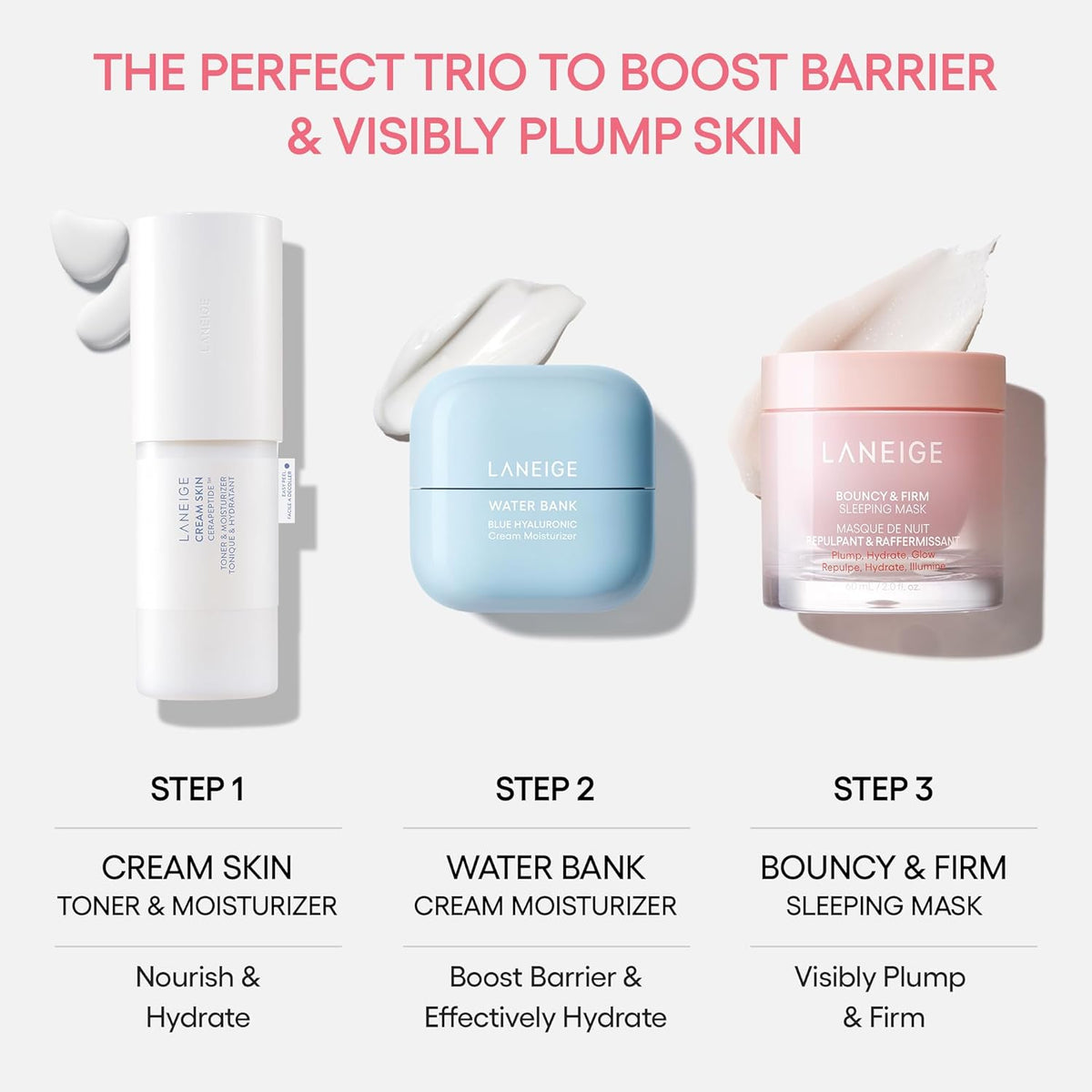 AuraLab Laneige Bouncy & Firm Sleeping Mask with peony and collagen for hydrated, plump, and firm overnight skincare.