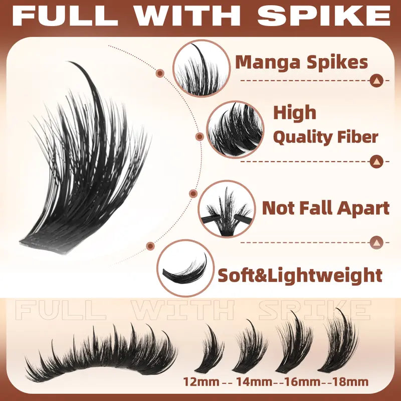 Geeneiya Anime Meet Volume Lash Clusters Kit with Bottom Lashes |Volume Lashes |Spike Lashes | with Waterproof Lash Bond and Seal, Tweezers,Diy Lash Clusters Kit D Curvature #Sohochic
