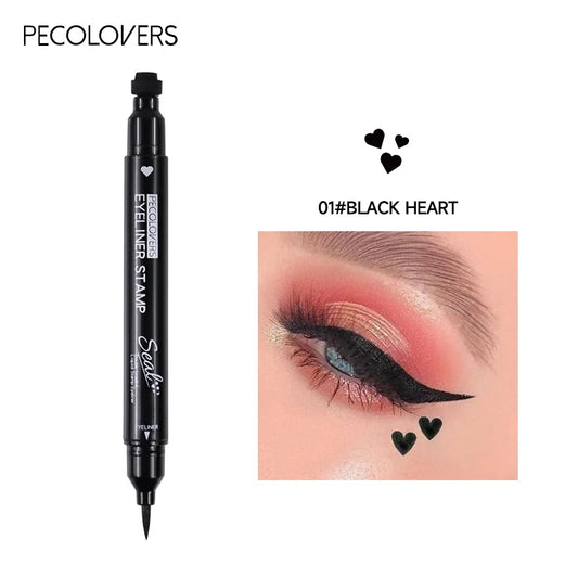 AuraLab 2-in-1 black liquid eyeliner with moon stamp, double-head design, quick-dry, smudge-proof, long-lasting eye makeup tool.