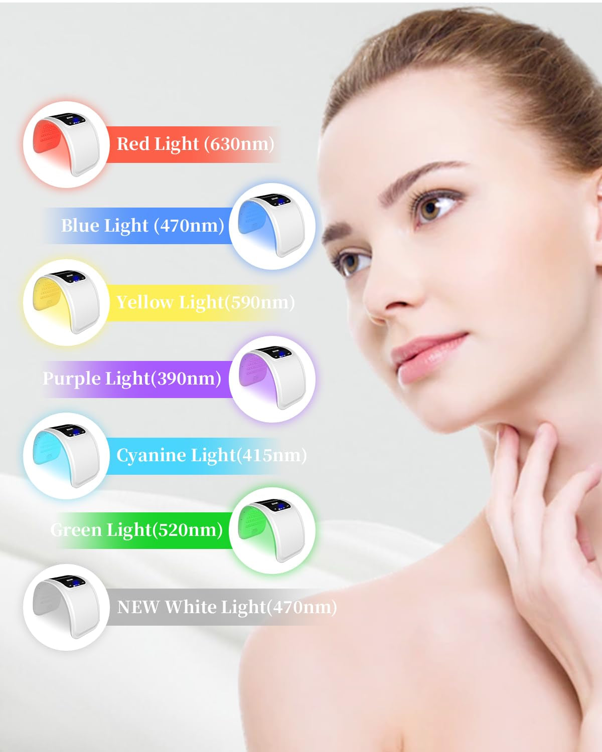 AuraLab red light therapy mask with seven LED colors for face, neck, and body skin care at home.