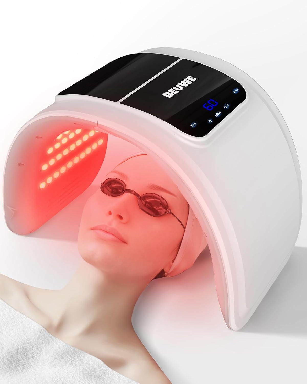 AuraLab red-light therapy mask with seven LED colors for facial, neck, body, and hand skincare at home.