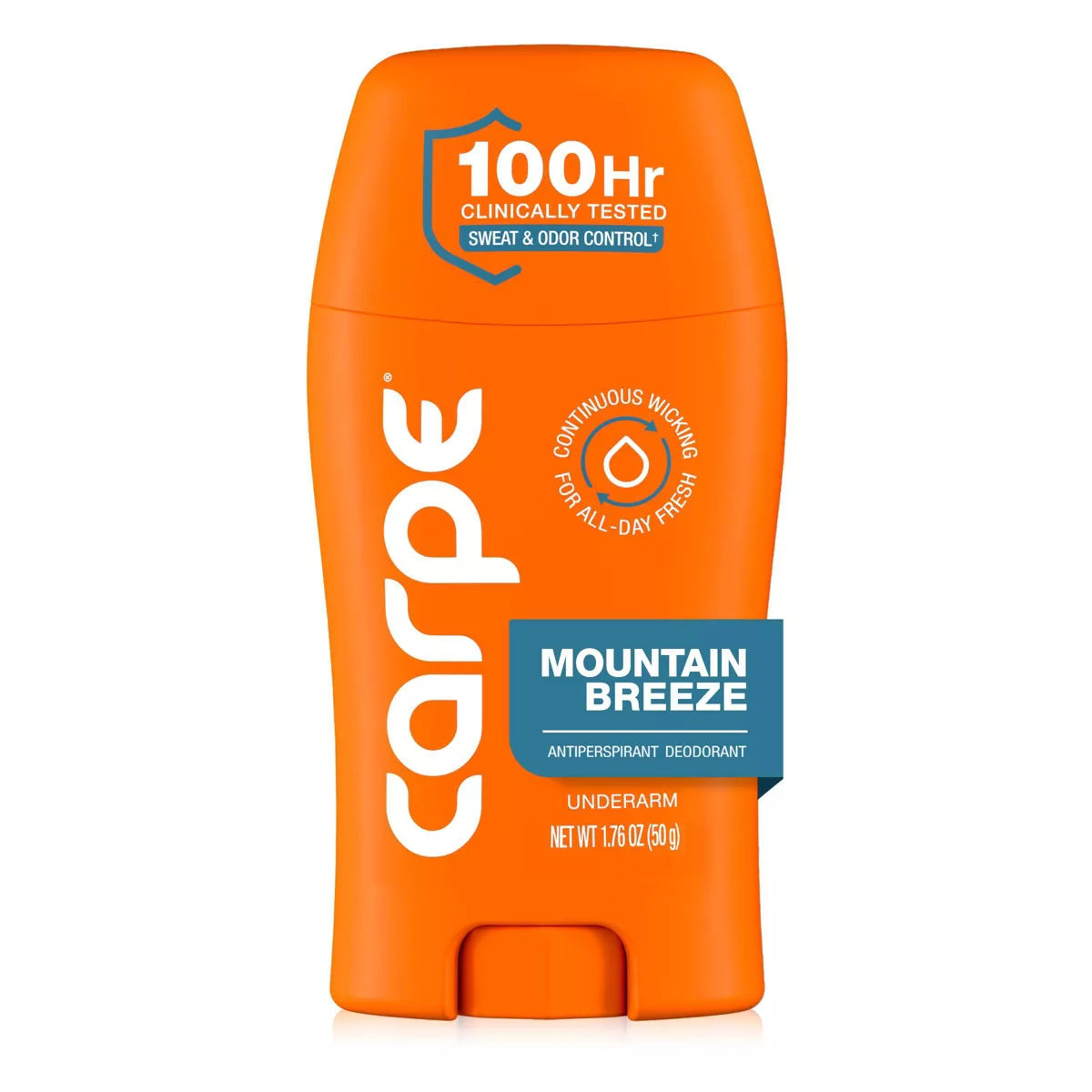 AuraLab Carpe Women’s 100HR sweat and odor control antiperspirant deodorant stick, 1.76 oz, with smooth, white packaging.