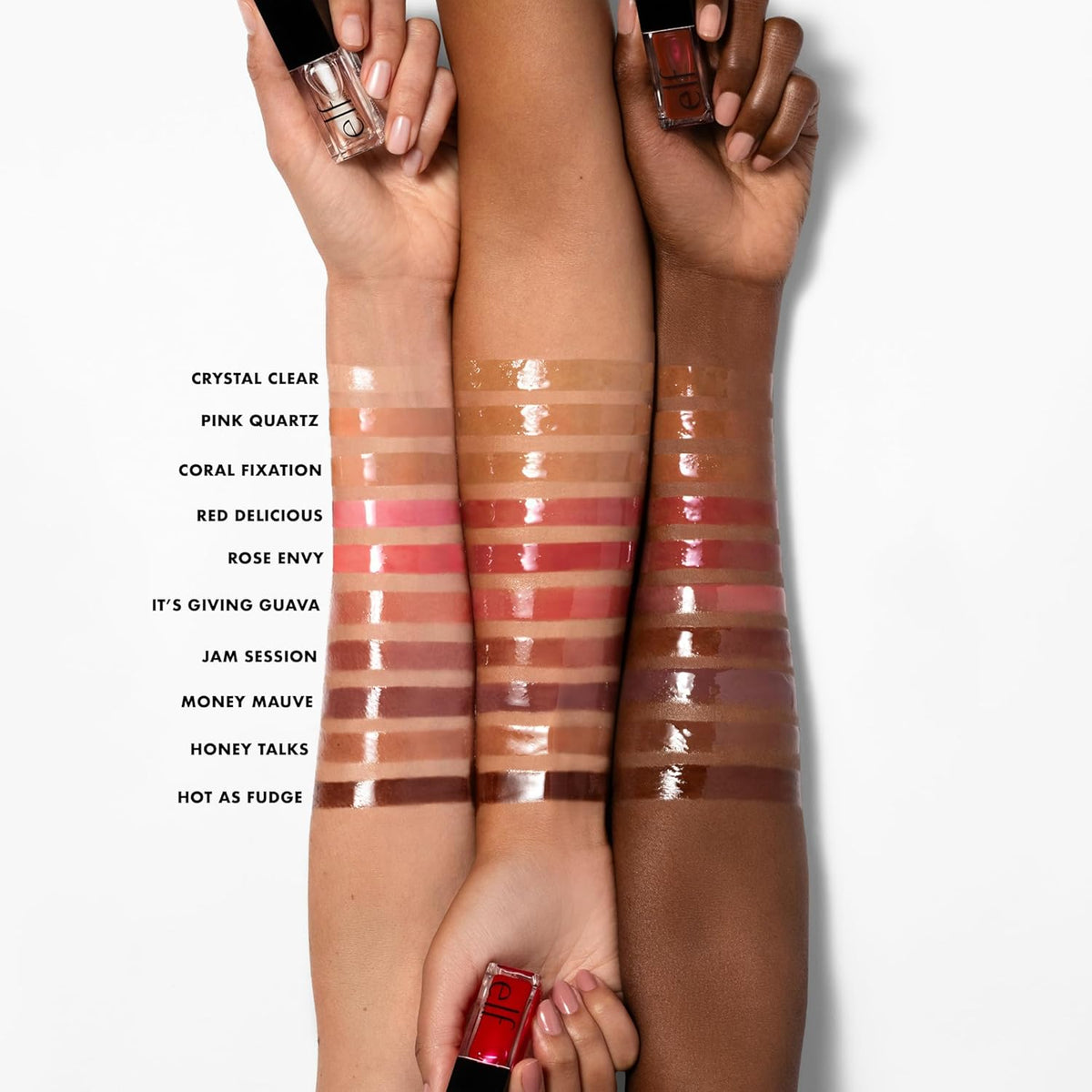 AuraLab Glow Reviver Lip Oil in Rose Envy, featuring a clear glass bottle with a doe-foot applicator and pink tinted lip oil inside.