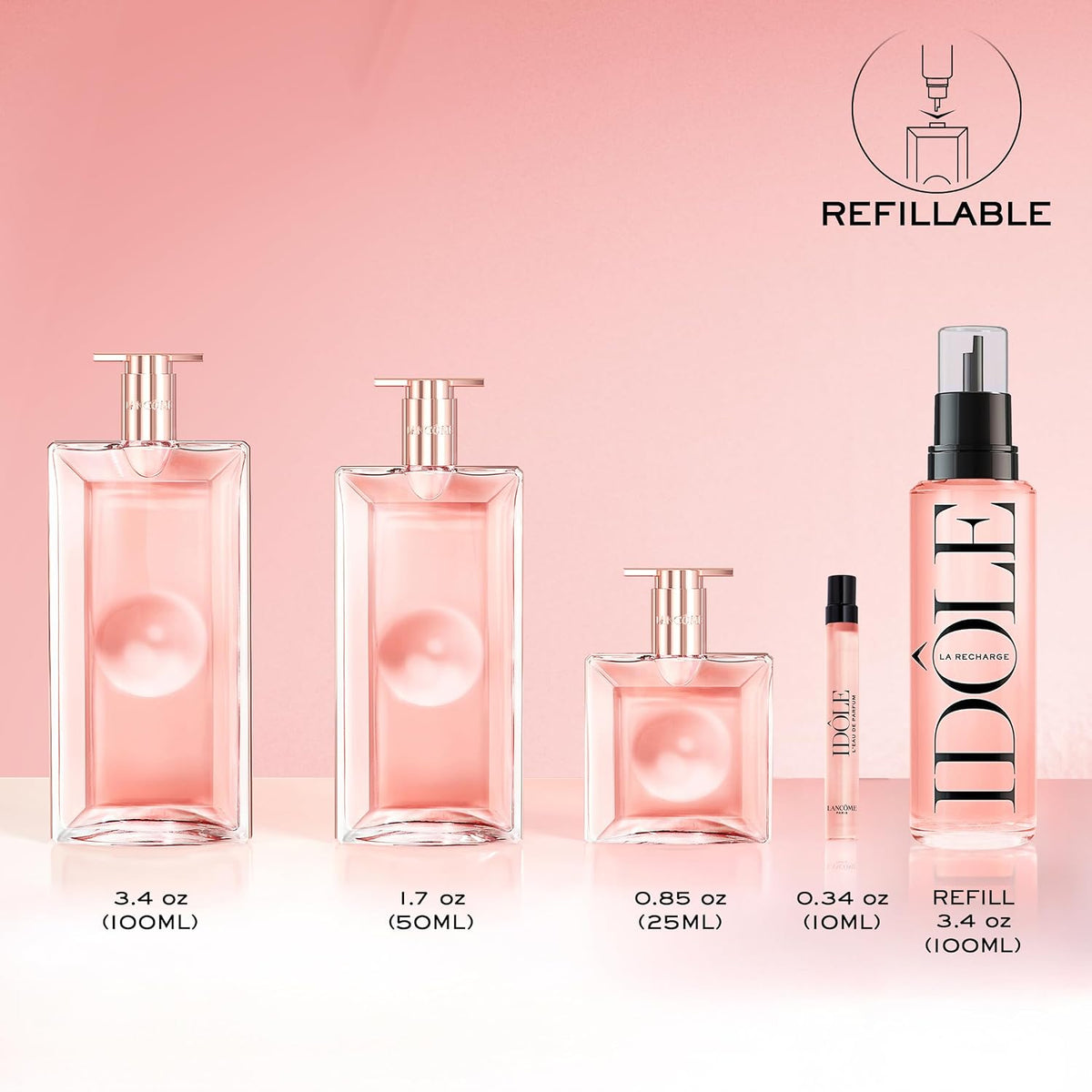 Lancôme Idôle Eau De Parfum bottle featuring fresh floral scent for women, 3.4 fl oz, with elegant packaging.