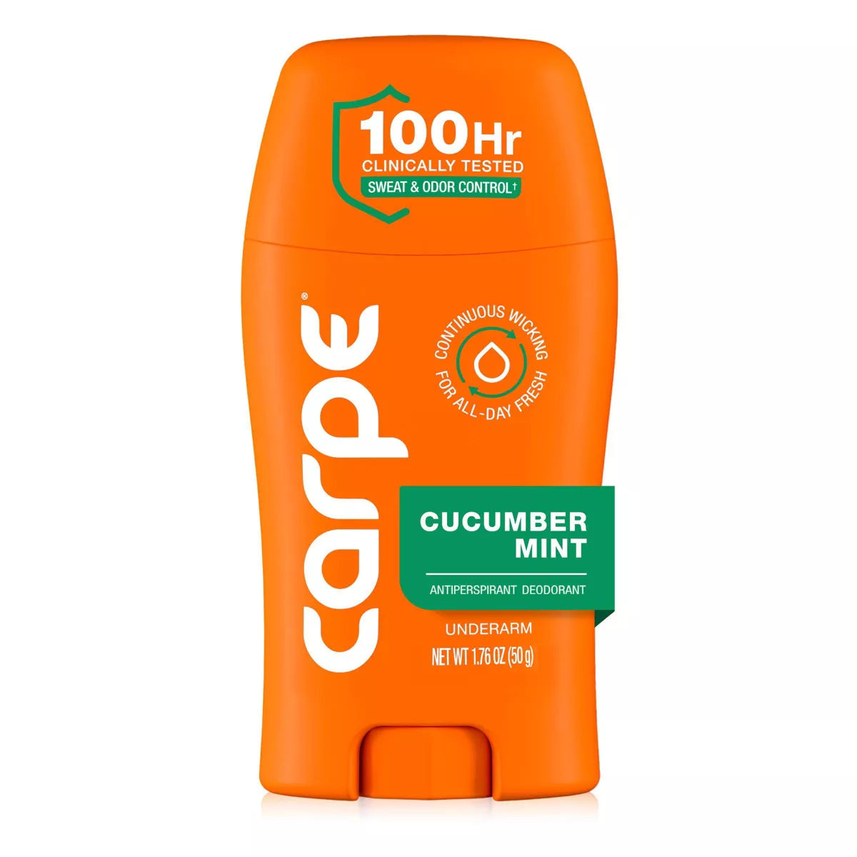 AuraLab Carpe Women’s 100HR sweat and odor control underarm antiperspirant deodorant, 1.76 oz, shown in a white stick container