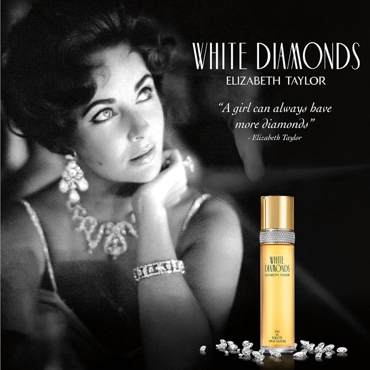 AuraLab White Diamonds Eau De Toilette for Women, 3.3 fl oz bottle with elegant white and silver packaging.