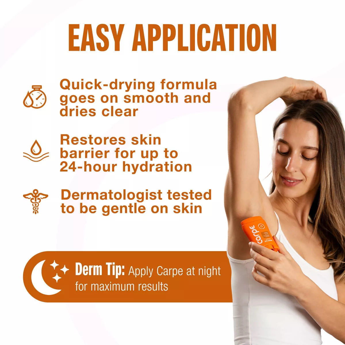 AuraLab Carpe Women’s 100HR sweat and odor control underarm antiperspirant deodorant, 1.76oz, with clinical testing visible in the image.