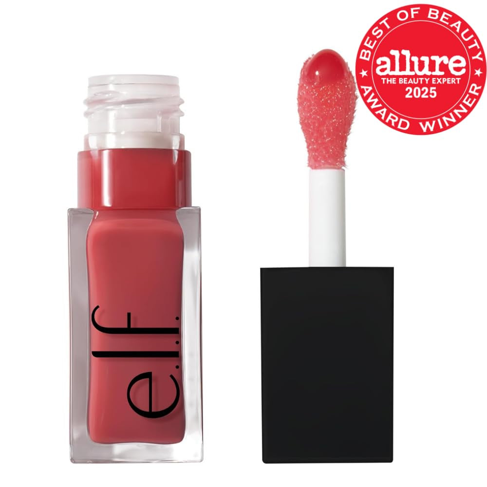 AuraLab Glow Reviver Lip Oil in Rose Envy with a sleek bottle and applicator, showcasing a soft pink hue and glossy finish.