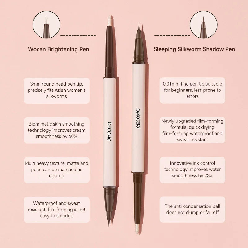AuraLab 3D Star Eye Double Head Silkworm Pen for makeup, waterproof, long-lasting, brightening eye makeup tool with star design