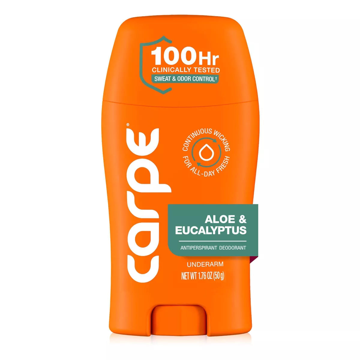 AuraLab Carpe Men’s 100HR sweat and odor control antiperspirant deodorant stick, 1.76 oz, with clinical testing for underarm freshness