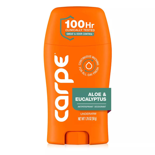 AuraLab Carpe Men’s 100HR sweat and odor control antiperspirant deodorant stick, 1.76 oz, with clinical testing for underarm freshness