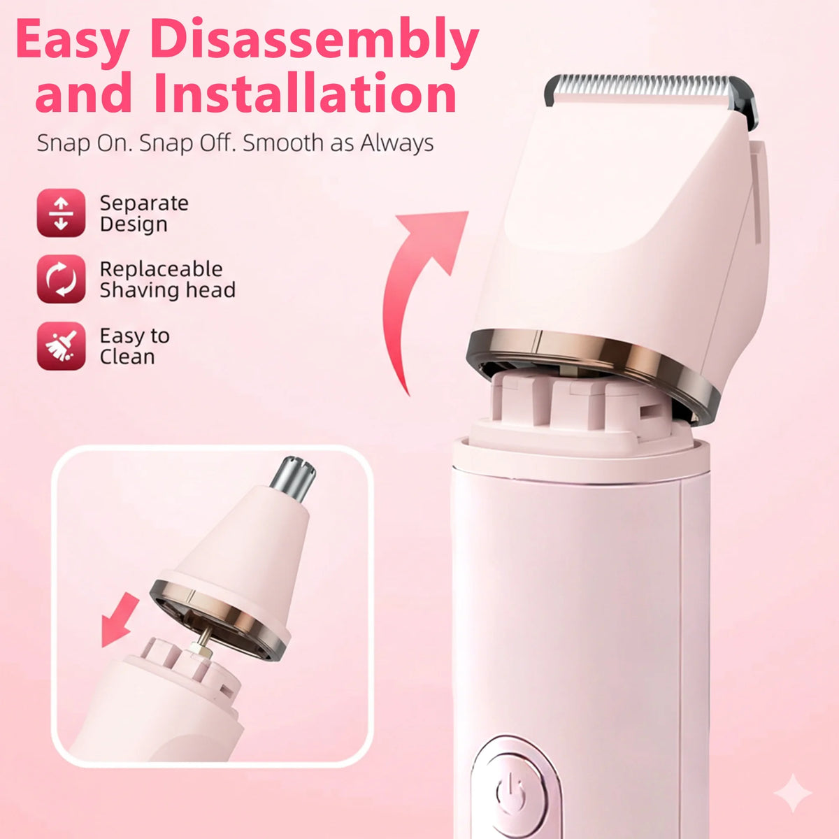 AuraLab electric razor and bikini trimmer for women, pink 5-in-1 hair remover with LED display, cordless and rechargeable.