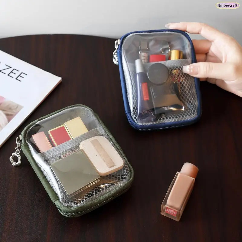 Women'S Partitioned Polyester Mini Makeup Bag - Organized Built-In Organizer, Zipper Closure, Portable Toiletry Holder, Ideal for Airplane Travel & Daily Use, Fashion Accessory, Useful Mini Gifts for Women