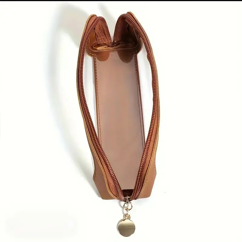 Portable Makeup Brush & Cosmetic Bag shown in a stylish brown design, ideal for organizing beauty essentials.