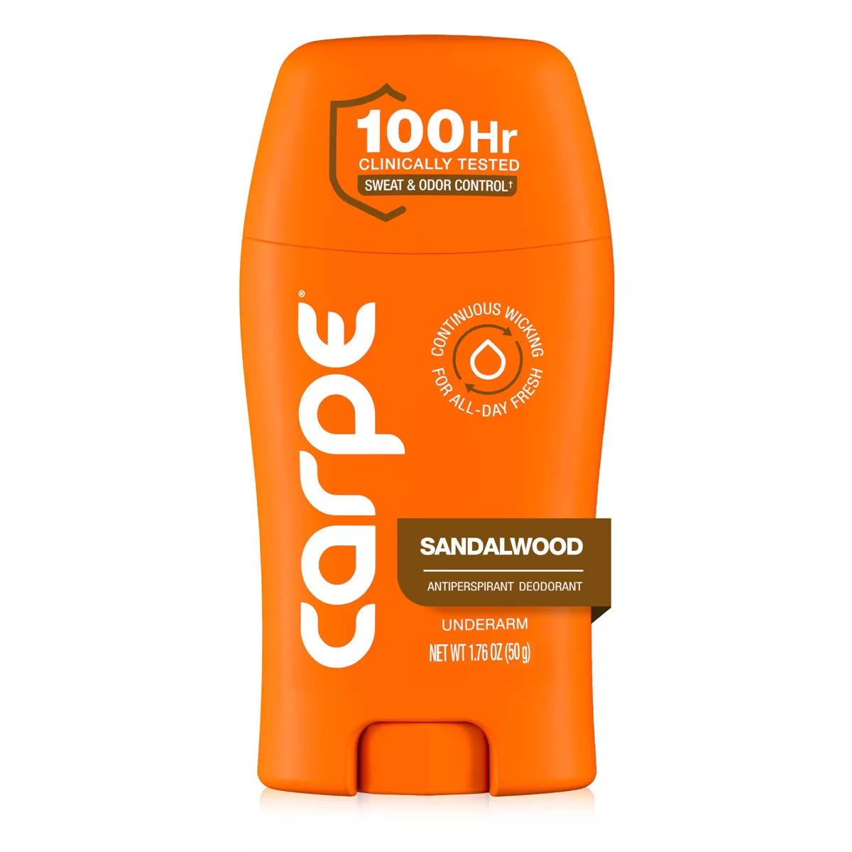 AuraLab Carpe Men’s 100HR sweat and odor control antiperspirant deodorant stick, 1.76 oz, with clinical testing for underarm freshness