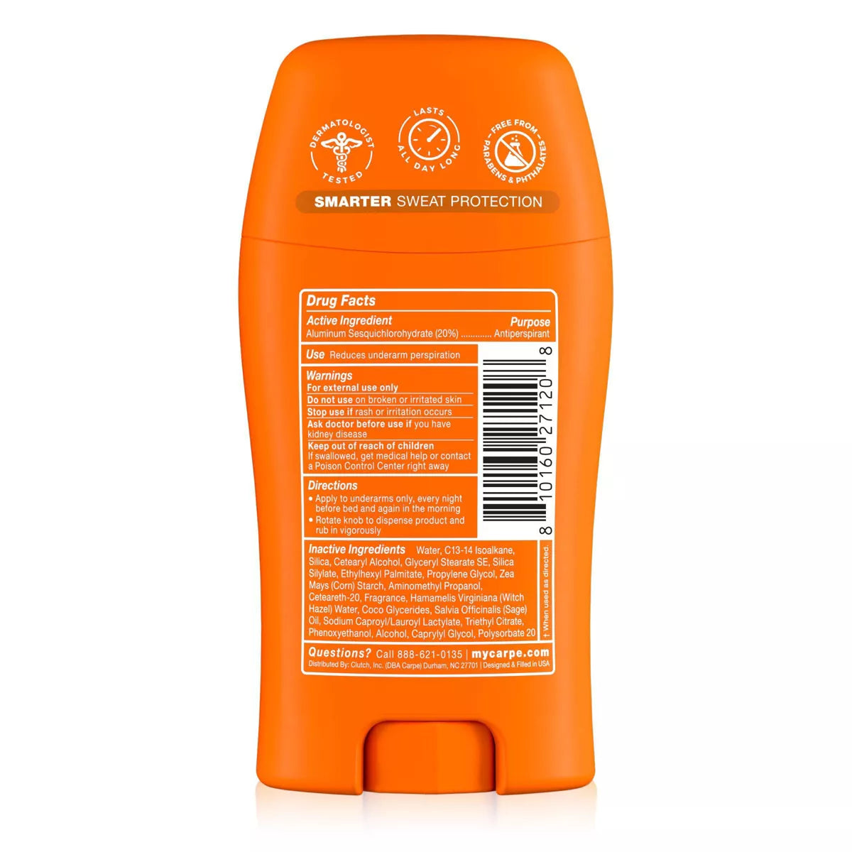 AuraLab Carpe Women’s 100HR sweat and odor control underarm antiperspirant deodorant, 1.76 oz, in a sleek stick container.
