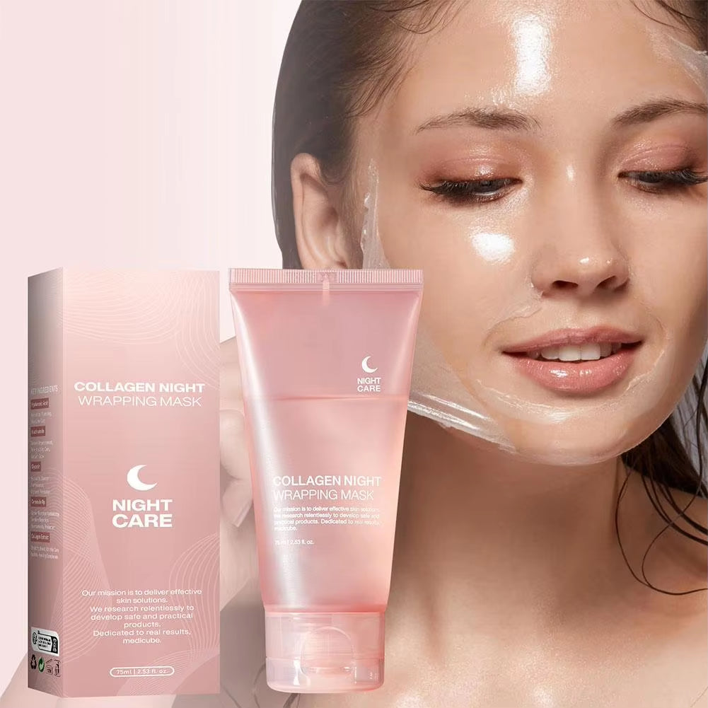 AuraLab hydrolyzed collagen overnight facial mask in a jar, showing the peel-off mask texture for hydrating and firming skin.
