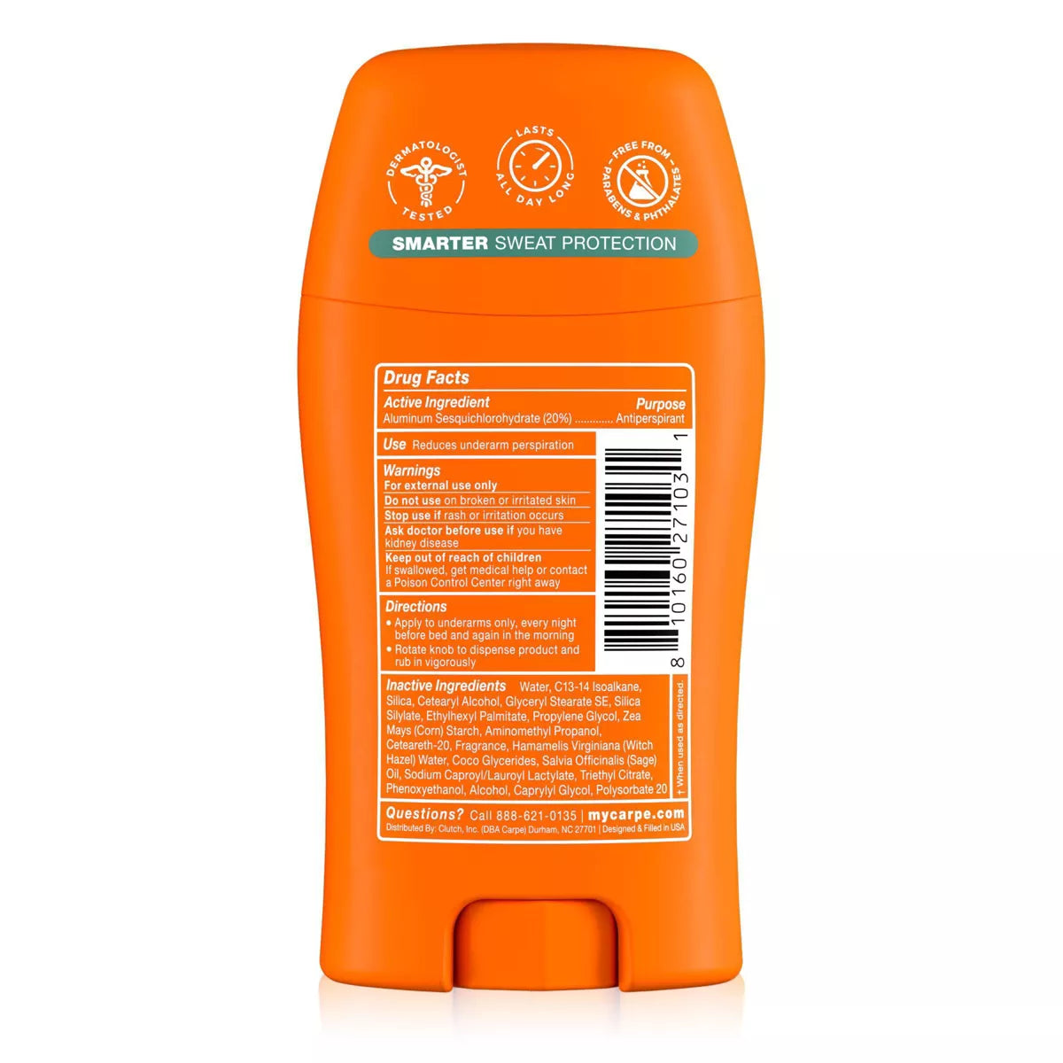 AuraLab Carpe Men’s 100HR sweat and odor control underarm antiperspirant deodorant, 1.76oz, with a sleek container and label visible.