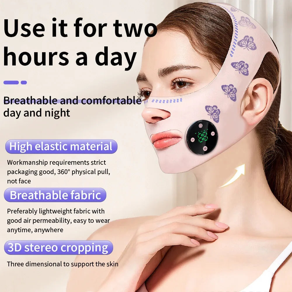 AuraLab EMS head massage thin face mask for facial relaxation, chin reduction, cheek lifting, and face slimming with USB charging.