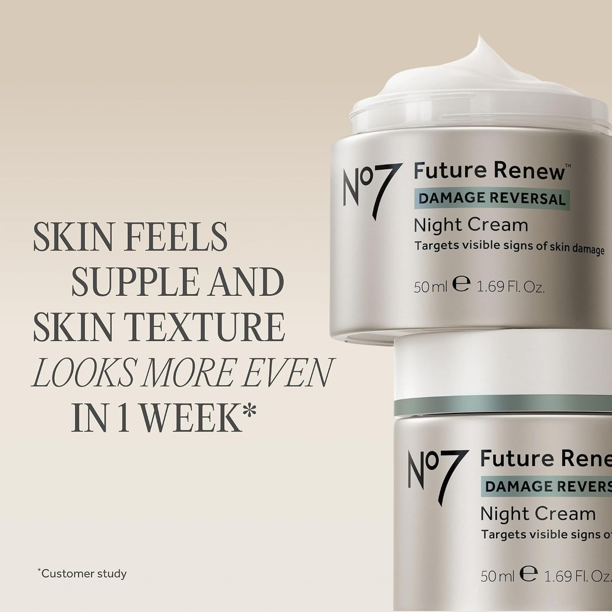 AuraLab Future Renew Damage Reversal Night Cream jar showing creamy texture in a sleek container.
