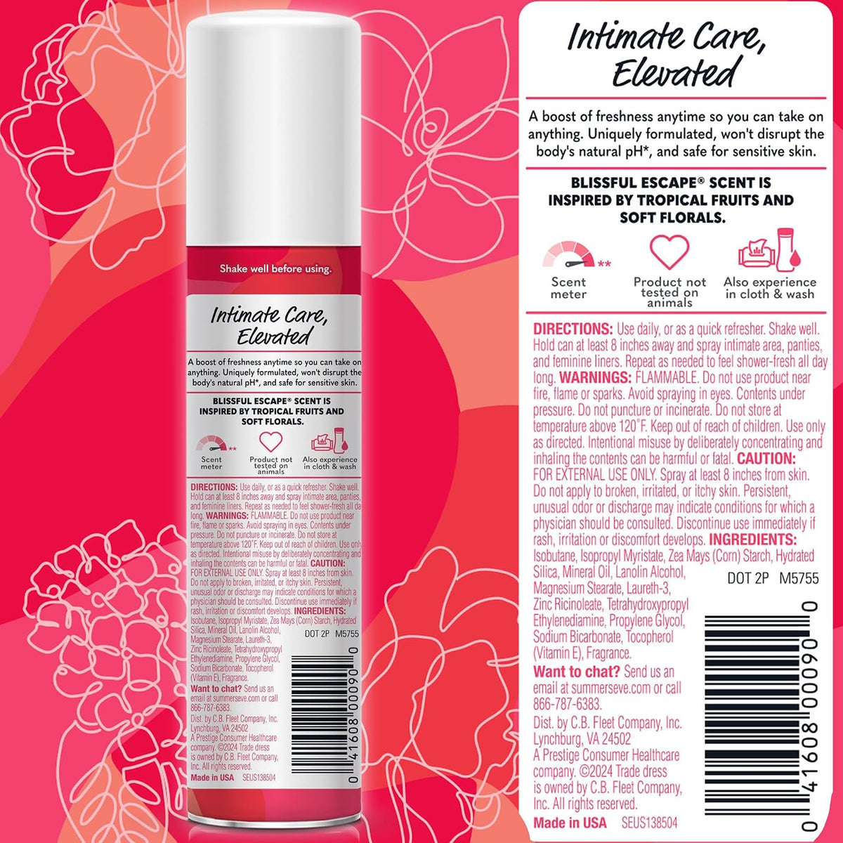 AuraLab Daily Refreshing Feminine Spray Blissful Escape 2 oz, 3-pack, with soothing floral scent and lightweight, discreet spray bottle.