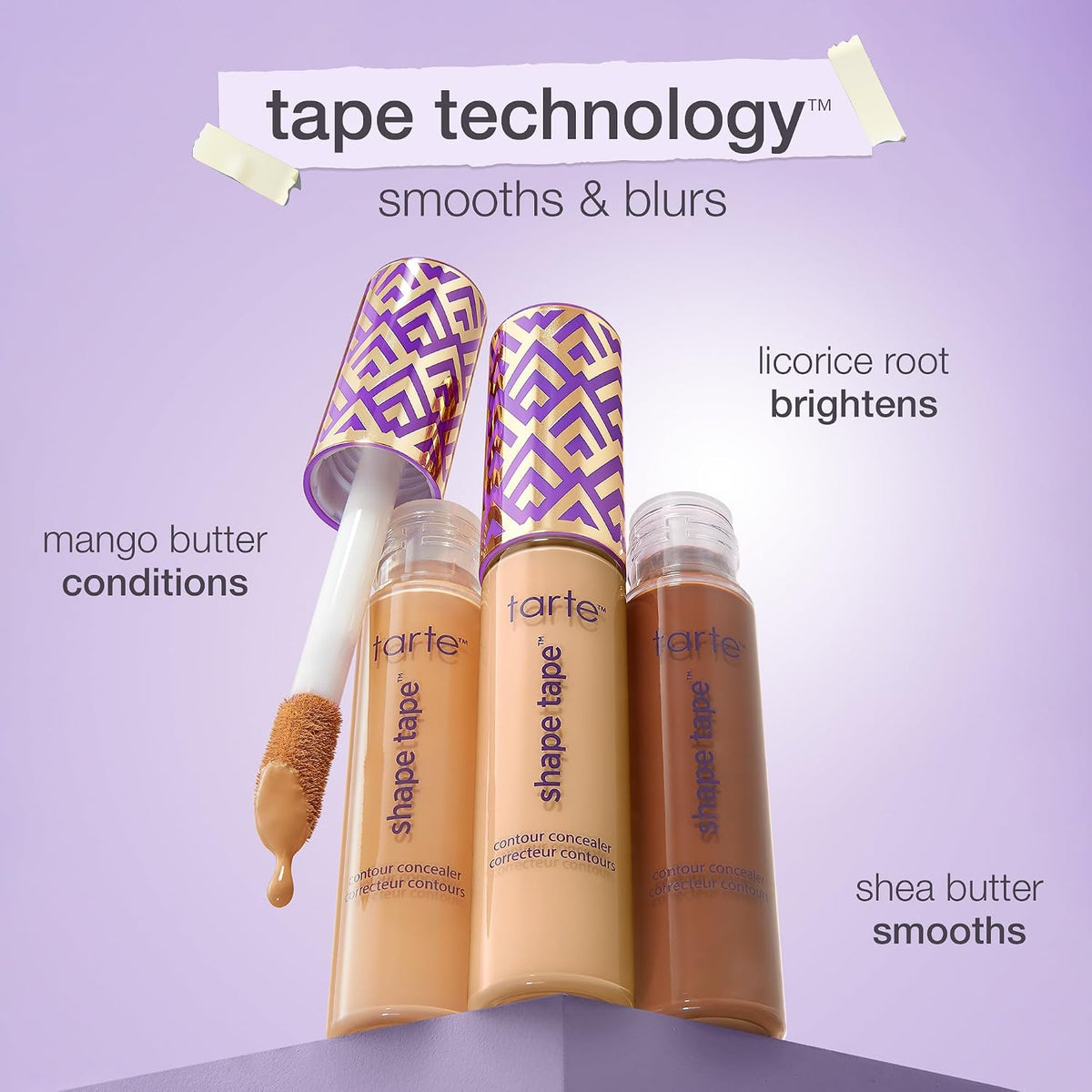AuraLab Tarte Shape Tape Concealer in soft matte finish, brightening under-eye makeup with full coverage and long-lasting wear.