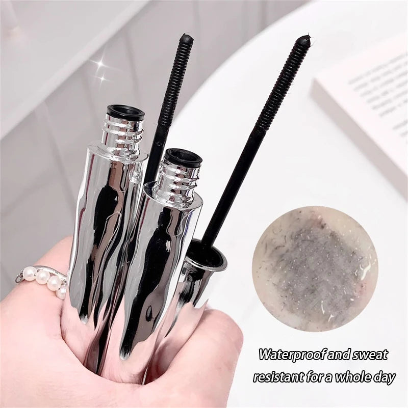 AuraLab silver silk fiber matte mascara with ultra-fine brush, waterproof, fast-drying formula, lengthens and extends eyelashes.
