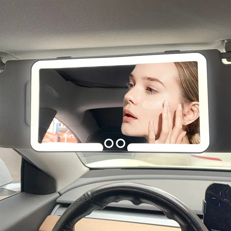 Car Sun Visor Vanity Mirror, USB Rechargeable Makeup Mirror with 3 LED Light, Car Accessories, Car Supplies,Durable, Clear,#Summervibes