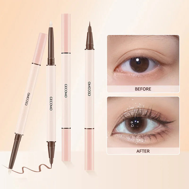 AuraLab 3D Star Eye Double Head Silkworm Pen for makeup, waterproof, brightening, and smudge-resistant eyeliner tool.