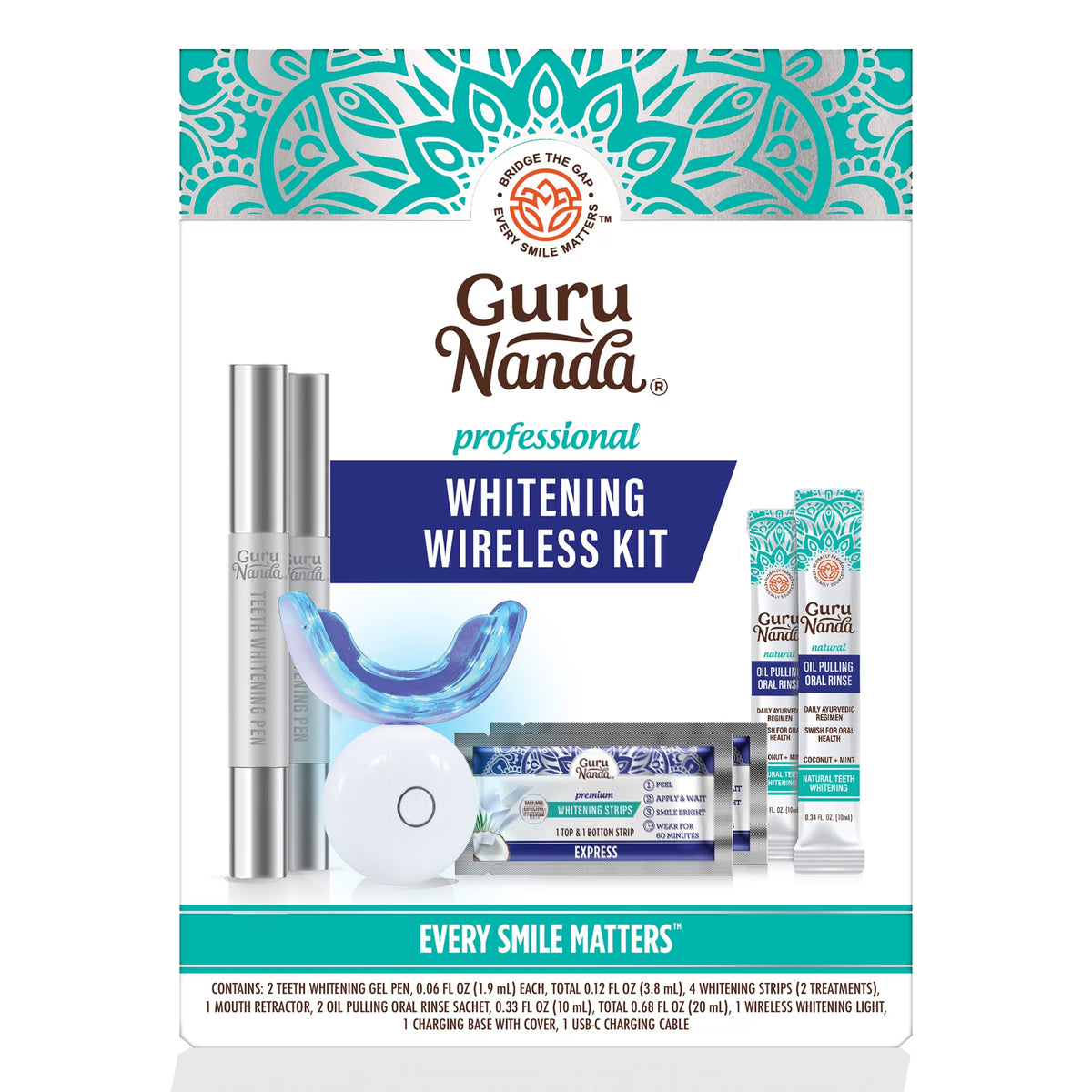 AuraLab professional teeth whitening wireless kit with LED light and whitening gel for bright, healthy smile.