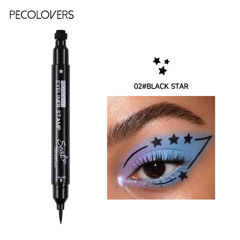 AuraLab 2-in-1 black liquid eyeliner with double-head moon stamp, quick-dry, smudge-proof, long-lasting eye makeup tool.