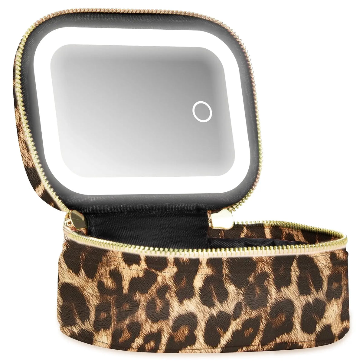 Leopard Print Mini Travel Makeup Bag with LED Light Mirror, 500Mah Rechargeable Touch Dimmable Beauty Storage Pouch for Travel, Cosmetic Bags