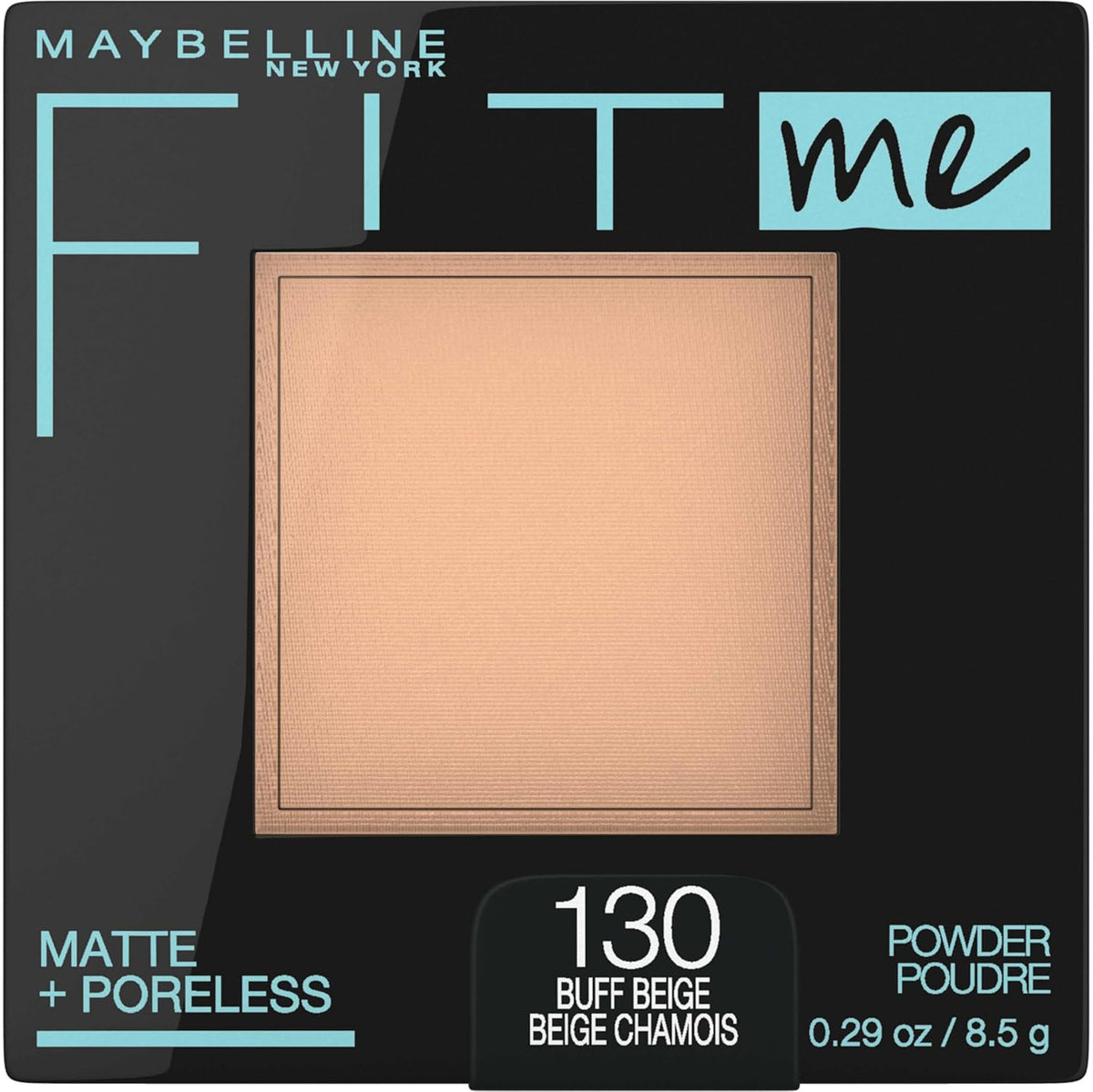 AuraLab Maybelline Fit Me Matte and Poreless pressed face powder in Buff Beige, natural makeup setting and finishing powder