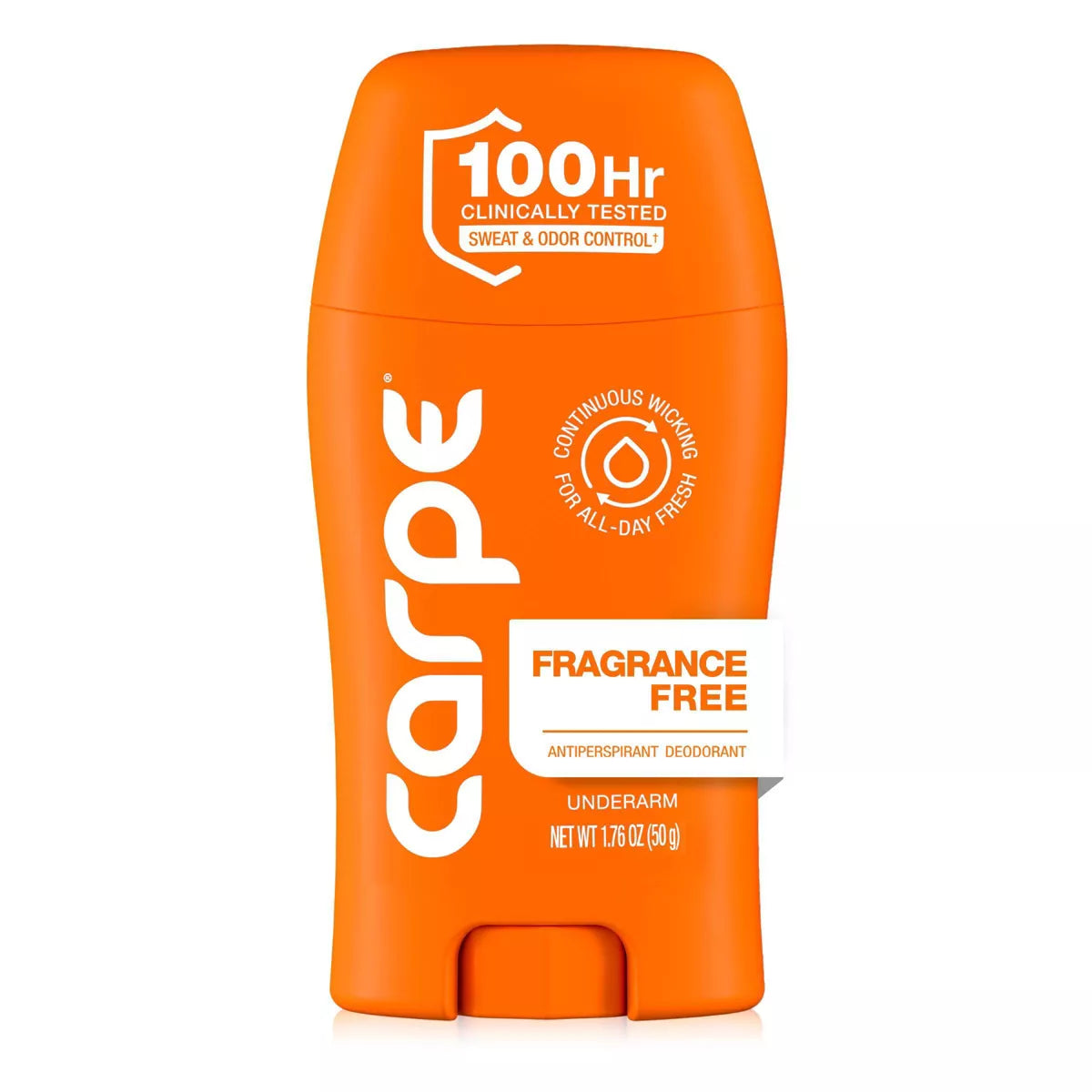 AuraLab Carpe Women’s 100HR sweat and odor control underarm antiperspirant deodorant, 1.76oz, with clinical testing for long-lasting freshness.