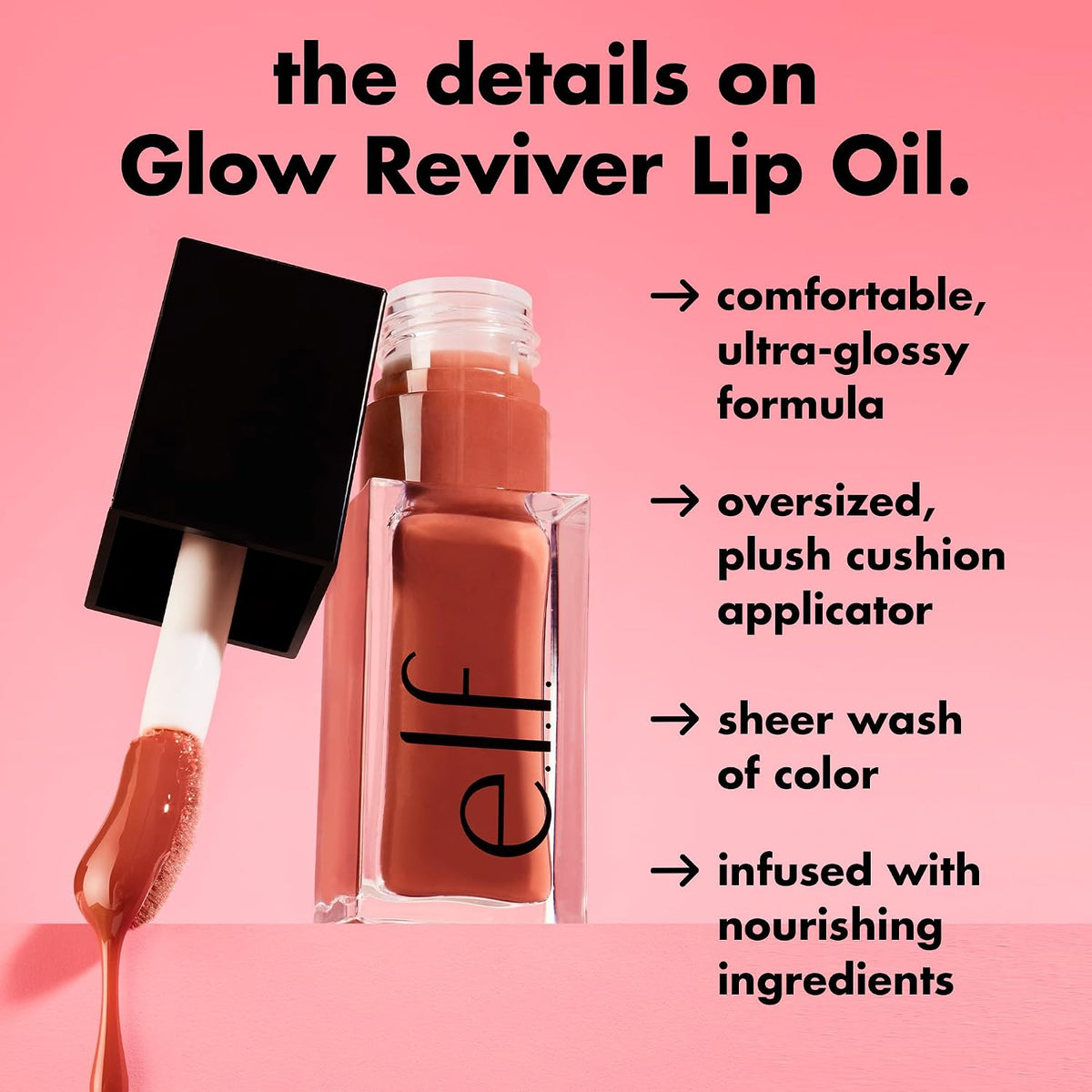 AuraLab Glow Reviver Lip Oil in Rose Envy, close-up of glossy, pink-tinted lip oil on smooth lips with rose hints.