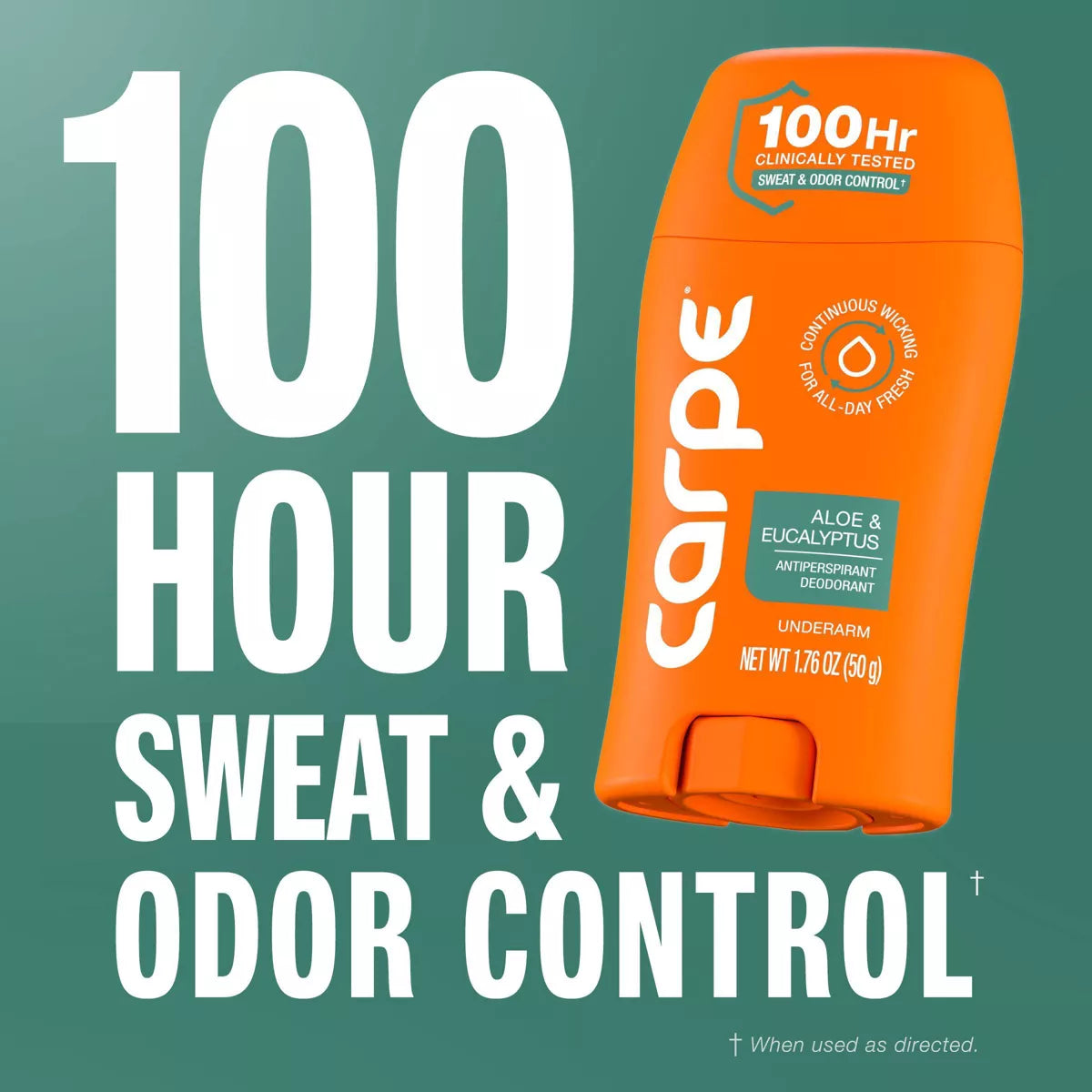 AuraLab Carpe Men’s 100HR sweat and odor control underarm antiperspirant deodorant, 1.76oz container with white and blue packaging