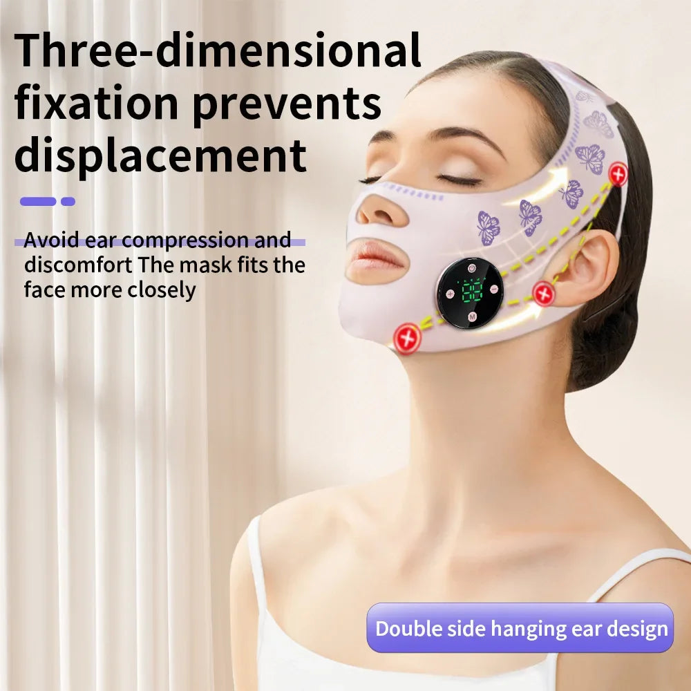 AuraLab EMS head massage mask for face relaxation, facial slimming, lifting, and reducing double chin with USB charging and cheek lift.